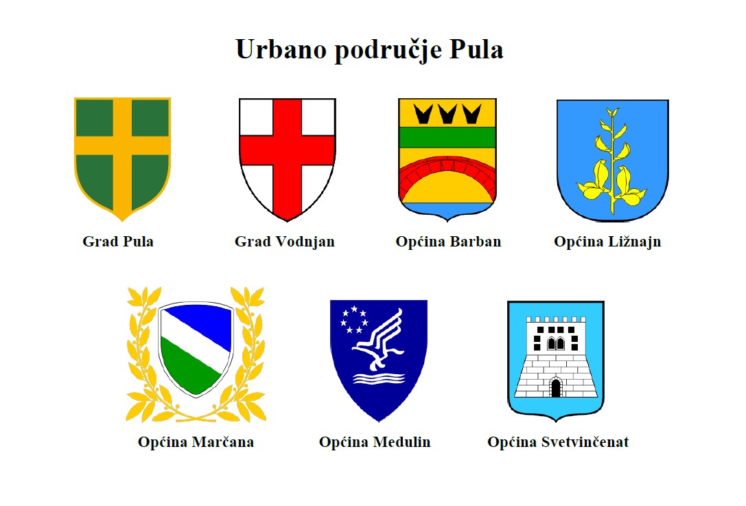 Grbovi urbanog područja Pule (Grad Pula, Grad Vodnjan, Općina Barban, Općina Ližnjan, Općina Marčana, Općina Medulin i Općina Svetvinčenat)